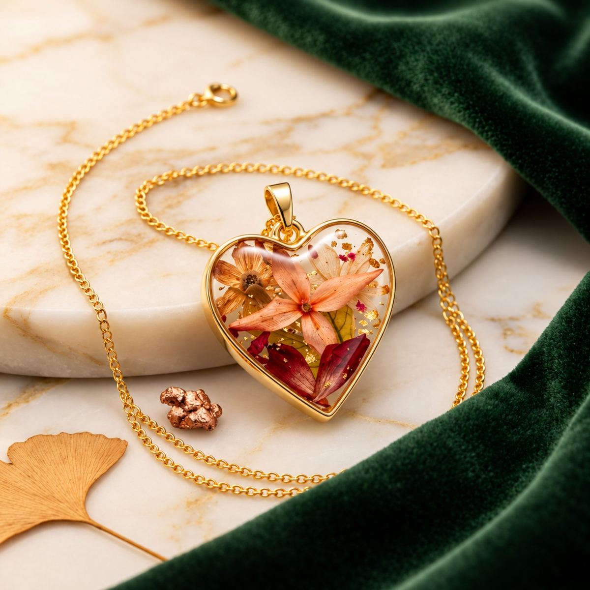 Floral Heart Resin Pendant