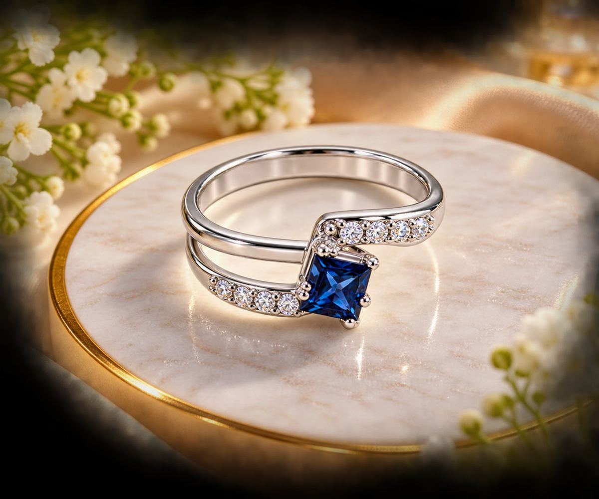 Blue Crystal Double Band Ring