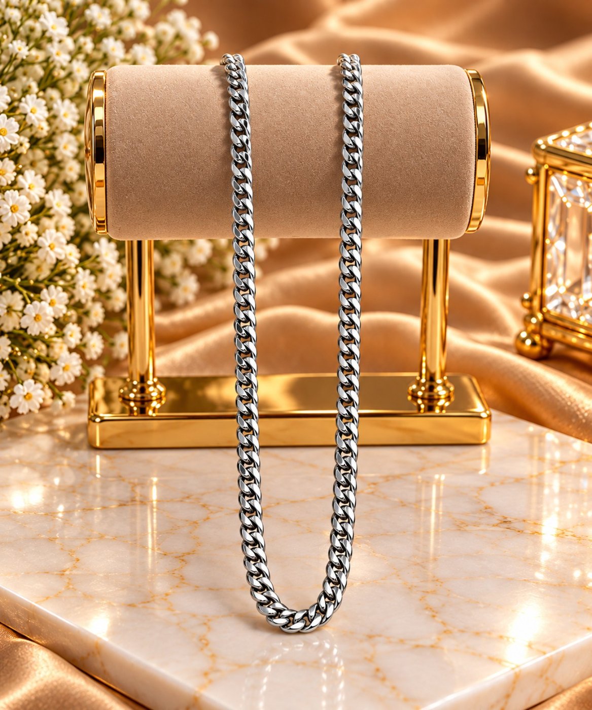 Classic Silver Cuban Link Chain Necklace